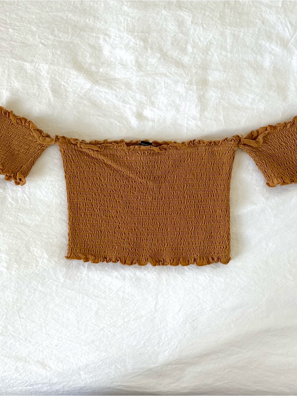 publik camel smocked off the shoulder top